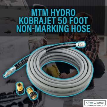 MTM Hydro Kobrajet High Pressure Washer Hose Kit 3/8” 4000 PSI 50’ for Car Wash and Detailing wi...