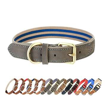 Mile High Life | Genuine Leather Dog Collar | Heavy Duty Canvas Dog Collars with Adjustable Rust-Proof Metal Pin Buckle | Boy Dog Collars for Small Dogs(Pin Buckle-Navy)