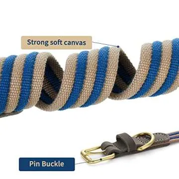 Mile High Life | Genuine Leather Dog Collar | Heavy Duty Canvas Dog Collars with Adjustable Rust-Proof Metal Pin Buckle | Boy Dog Collars for Small Dogs(Pin Buckle-Navy)
