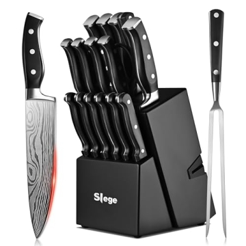 Slege 18-Piece Kitchen Knife Set with Block, Stainless Steel Knives, Sharpener & Tools
