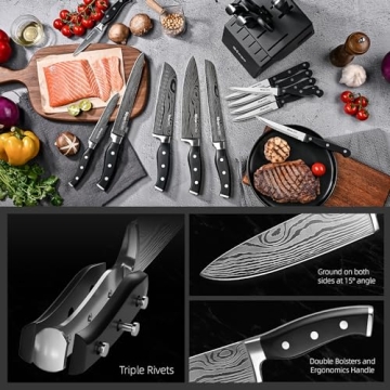 Slege 18-Piece Knife Set with Block and Sharpener