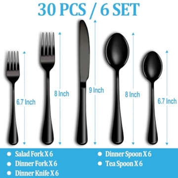 30 Pcs Black Silverware Set for Elegant Dining Experience