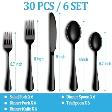 30 Pcs Black Silverware Set for Elegant Dining Experience