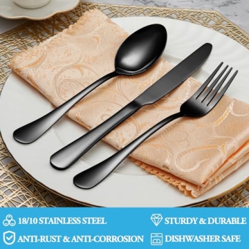 30 Pcs Black Silverware Set for Elegant Dining Experience