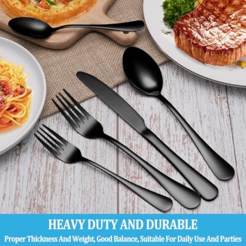 30 Pcs Black Silverware Set for Elegant Dining Experience