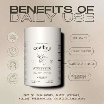 COWBOY COLOSTRUM - Bovine Colostrum Powder - The Exclusive 1st Milking Whole Colostrum- Grass Fed Colostrum Supplement for Gut Health, Immunity, Skin & Hair. Non-GMO (Vanilla, 40 Servings)
