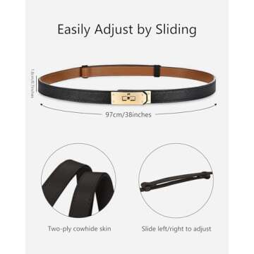 ANHAISHUILV Women's Skinny Leather Belt with Adjustable Golden Turn-Lock Buckle - Ideal for Dresses, Jeans, and Coats, Orange