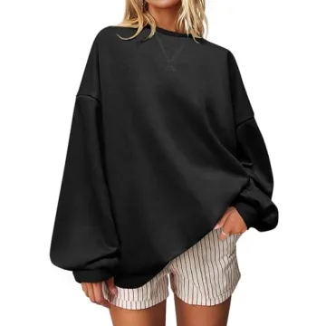Stylish UEU Women's Oversized Sweatshirt in Black - Casual Crewneck Pullover