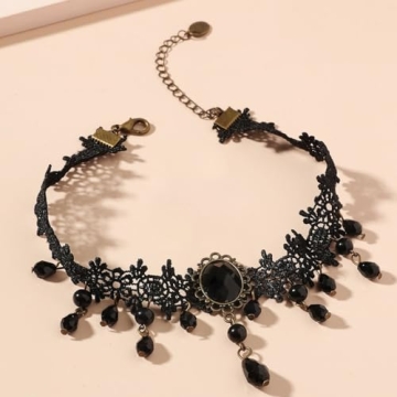 Rrdaily Gothic Crystal Lace Pendant Necklace for Women