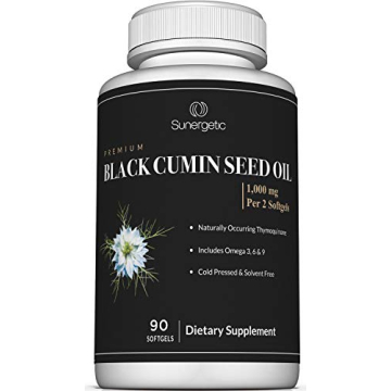 Sunergetic Premium Black Cumin Seed Oil Softgels – 1,000mg of Black Seed Oil Per Serving – Non G...