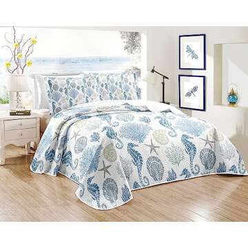 Coastal Bedding Queen Size Quilt Set – Beach Comfort in Your Room