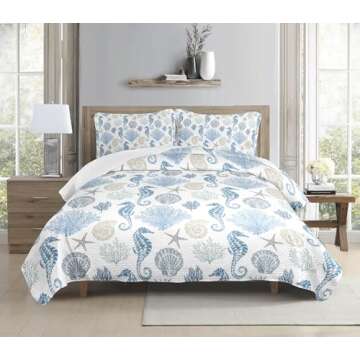 Queen Coastal Quilt Set – Nautical Bedding for Summer