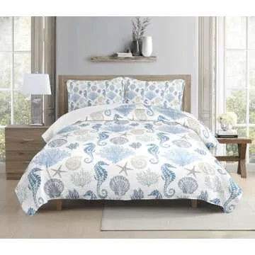 Queen Coastal Quilt Set – Nautical Bedding for Summer