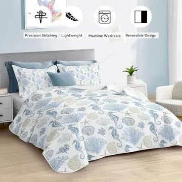 Queen Coastal Quilt Set – Nautical Bedding for Summer