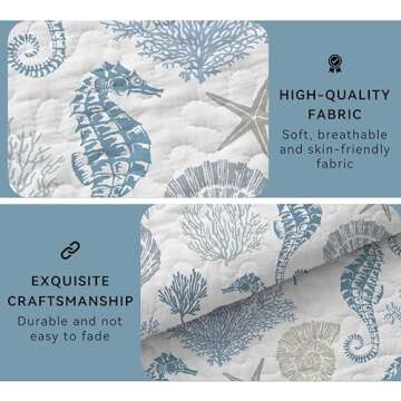 Queen Coastal Quilt Set – Nautical Bedding for Summer