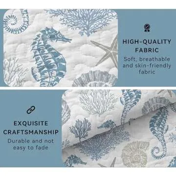 Queen Coastal Quilt Set – Nautical Bedding for Summer