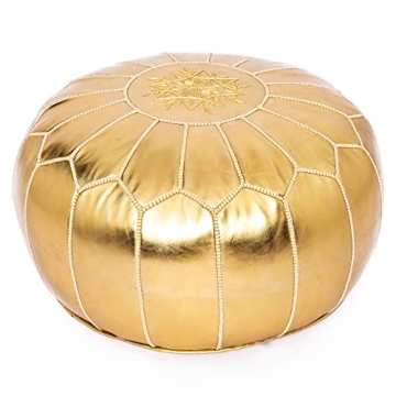 Handmade Unstuffed Moroccan Round Pouf, Foot Stool Empty, Faux Leather Boho Ottoman Seat, Large Stor...