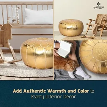 Handmade Moroccan Round Faux Leather Poufs for Stylish Homes