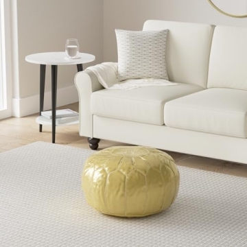 Handmade Moroccan Round Faux Leather Poufs for Stylish Homes