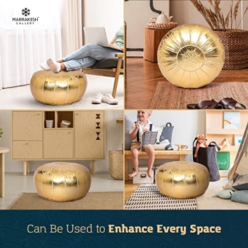 Handmade Moroccan Round Faux Leather Poufs for Stylish Homes