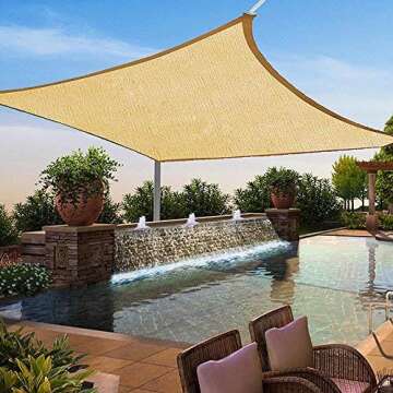 Yescom 1 Pack 12'x12' Square Sun Shade Sail Beige 97% UV Block Outdoor Patio Pool Garden Yard Lawn C...