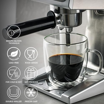 Sweese Double Wall Glass Coffee Mugs - 12.5 oz Insulated Clear Coffee Mugs Set of 2, Perfect for Espresso, Cappuccino, Latte, Americano, Tea Bag, Beverage