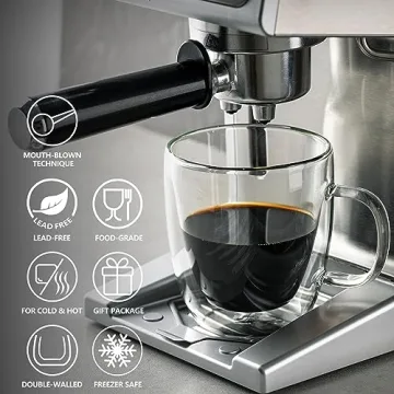 Sweese Double Wall Glass Coffee Mugs - 12.5 oz Insulated Clear Coffee Mugs Set of 2, Perfect for Espresso, Cappuccino, Latte, Americano, Tea Bag, Beverage