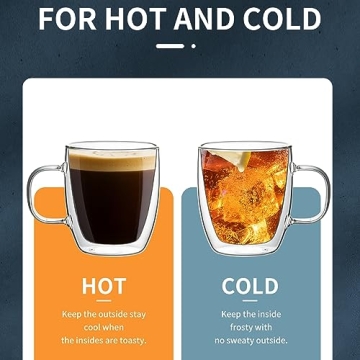 Sweese Double Wall Glass Coffee Mugs - 12.5 oz Insulated Clear Coffee Mugs Set of 2, Perfect for Espresso, Cappuccino, Latte, Americano, Tea Bag, Beverage