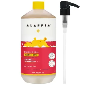 Alaffia Babies & Kids Bubble Bath - Coconut Strawberry with Pump, Gentle Cleanser, 32 Fl Oz