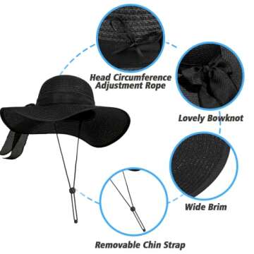 Women Straw Beach Sun Hat: Large Summer Floppy Sunhat with Wide Brim for Ladies - Foldable & Packabl...