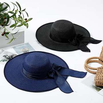 Women Straw Beach Sun Hat: Large Summer Floppy Sunhat with Wide Brim for Ladies - Foldable & Packable UV Protection UPF 50 Hat (Black)
