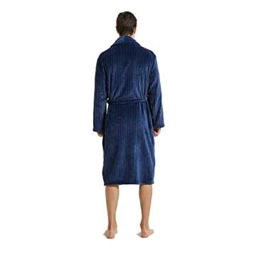 U2SKIIN Mens Plush Robe, Warm Fleece Robes for Men with Pockets Textured Mens Bathrobe Soft Sleepwear(Navy-Stripe, L/XL)