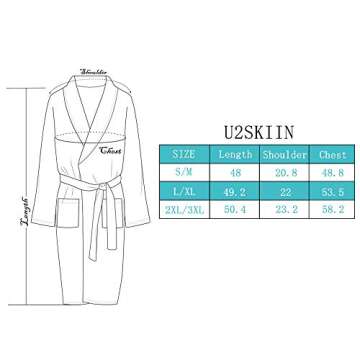 U2SKIIN Mens Plush Robe, Warm Fleece Robes for Men with Pockets Textured Mens Bathrobe Soft Sleepwear(Navy-Stripe, L/XL)