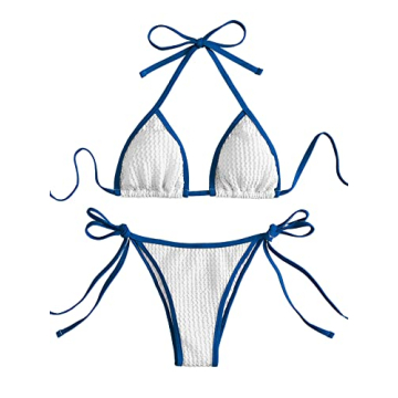 SHENHE Women's Sexy Bikini Sets Ring Triangle Tie Bathing Suits 2 Piece Swimsuits Beige S