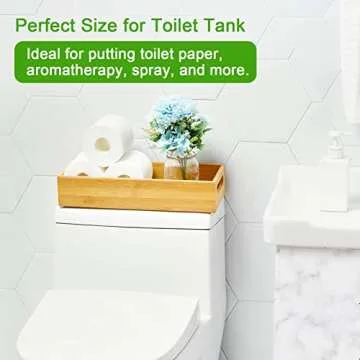 VITVITI Toilet Tray, Bamboo Toilet Paper Storage with Handles, Toilet Paper Tray Holder Organizer Basket for Toilet Tank/Bathroom/Kitchen Counter, Natural,14.9x5.9 Inch