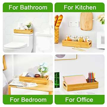 VITVITI Toilet Tray, Bamboo Toilet Paper Storage with Handles, Toilet Paper Tray Holder Organizer Basket for Toilet Tank/Bathroom/Kitchen Counter, Natural,14.9x5.9 Inch