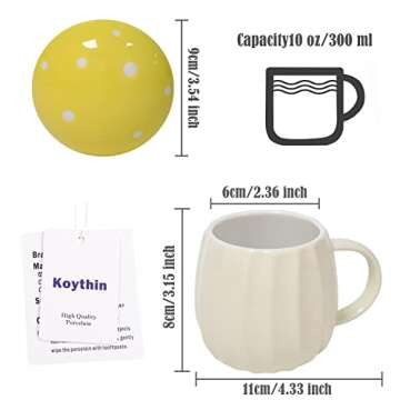 Koythin Ceramic Coffee Mug, Cute Creative Mushroom Cup with Lid Unique Irregular Design for Office and Home, Dishwasher and Microwave Safe, 10 oz/300 ml for Latte Tea Milk (10oz Yellow)