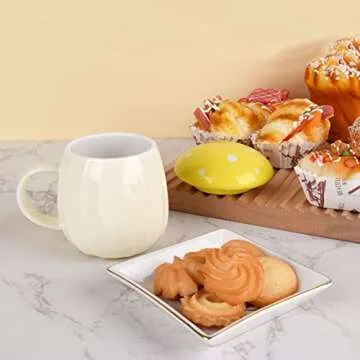 Koythin Ceramic Coffee Mug, Cute Creative Mushroom Cup with Lid Unique Irregular Design for Office and Home, Dishwasher and Microwave Safe, 10 oz/300 ml for Latte Tea Milk (10oz Yellow)