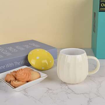 Koythin Ceramic Coffee Mug, Cute Creative Mushroom Cup with Lid Unique Irregular Design for Office and Home, Dishwasher and Microwave Safe, 10 oz/300 ml for Latte Tea Milk (10oz Yellow)
