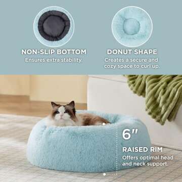 Bedsure Calming Cat Beds for Indoor Cats - Small Cat Bed Washable 20 inches, Anti-Slip Round Fluffy ...