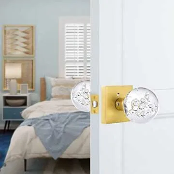 HIEMEY Glass Door Knobs Interior, Crystal Door Knobs with Lock, Privacy Gold Door Knob for Bedroom/B...