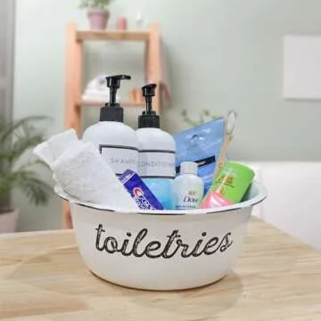 AuldHome Design Enamelware Spa Basin Set (Set of 3); White Rustic Farmhouse Decor Spa Bowls for Bathroom Storage and Home Decor