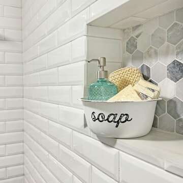 AuldHome Design Enamelware Spa Basin Set (Set of 3); White Rustic Farmhouse Decor Spa Bowls for Bathroom Storage and Home Decor