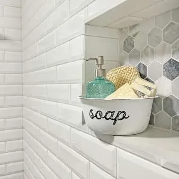 AuldHome Design Enamelware Spa Basin Set (Set of 3); White Rustic Farmhouse Decor Spa Bowls for Bathroom Storage and Home Decor