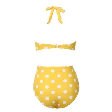 Honlyps Retro High Waist Swimsuit for Women Halter 2 Piece Bathing Suit Ruffle Bikini Set Tummy Cont...