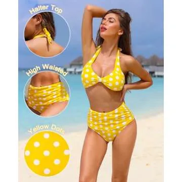 Honlyps Retro High Waist Bikini Set for Women Tummy Control