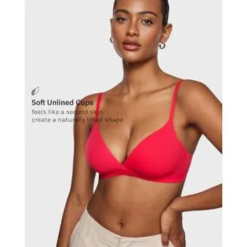 INLYRIC Women's Inbarely Triangle Bralette Comfortable Unlined V Neck Wireless Smoothing Bra Top Stretch Bright Red Medium