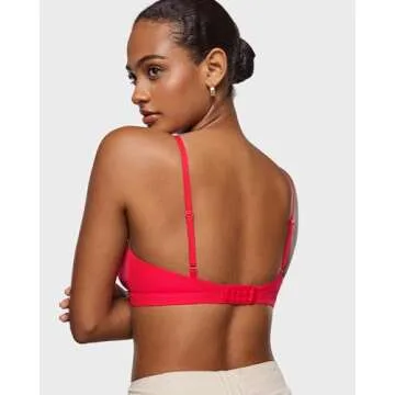 INLYRIC Women's Inbarely Triangle Bralette Comfortable Unlined V Neck Wireless Smoothing Bra Top Stretch Bright Red Medium