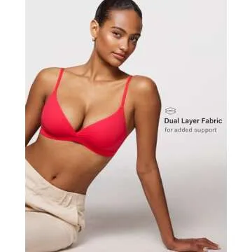 INLYRIC Women's Inbarely Triangle Bralette Comfortable Unlined V Neck Wireless Smoothing Bra Top Stretch Bright Red Medium