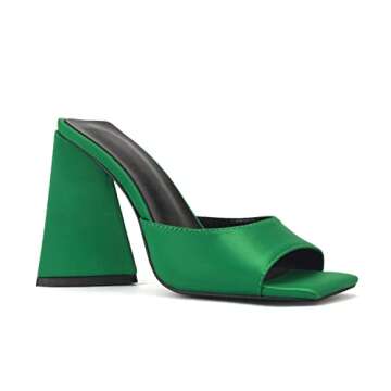 keleimusi Women's Trendy Square Toe Block Heel Dress Mules with Wide Strap